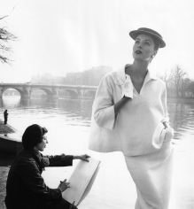 Louise Dahl-Wolfe, Suzy Parker in Balenciaga along the Seine, Paris, 1953