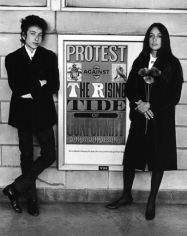 Daniel Kramer, Bob Dylan and Joan Baez with Protest Sign, Newark Airport, 1964