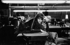 Bob Willoughby, Jane Fonda resting in a New York City garment factory during shooting of "Klute," 1970