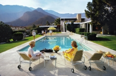 Slim Aarons, Poolside Glamour, 1970: Lita Baron, Nelda Linsk, and Helen Dzo Dzo at the Richard Neutra-Designed house of Edgar Kaufman, Palm Springs