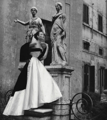 Genevieve Naylor, Dorian Leigh in formal evening wear by Veneziani, Harper's Bazaar, Rome, 1952