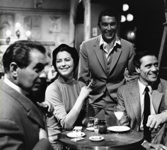 Genevieve Naylor, Tyrone Power, Ava Gardner, Robert Evans, and Mel Ferrer on the set of The Sun Also Rises, 1957
